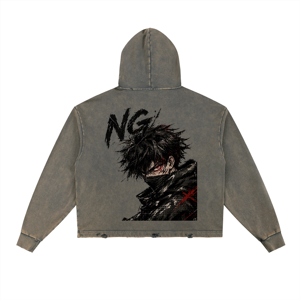 Vintage Washed Frayed-Hem Hoodie