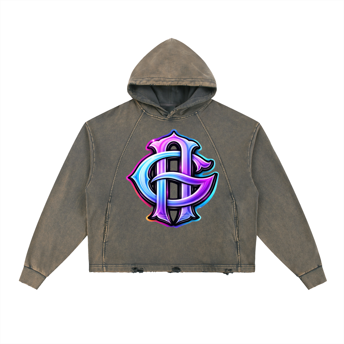 Vintage Washed Frayed-Hem Hoodie