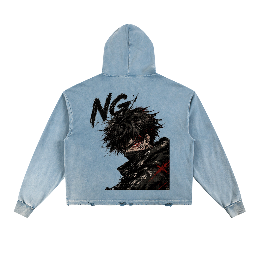 Vintage Washed Frayed-Hem Hoodie
