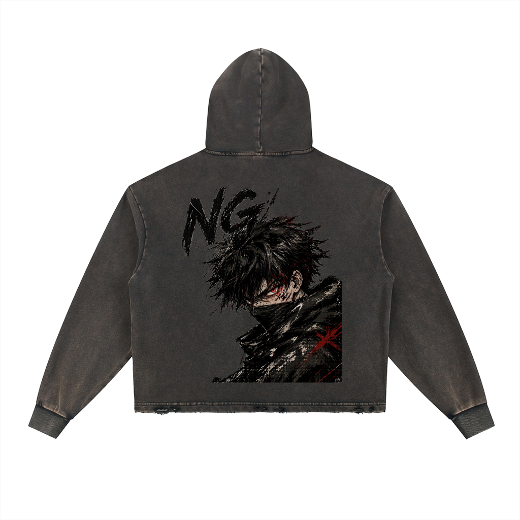 Vintage Washed Frayed-Hem Hoodie