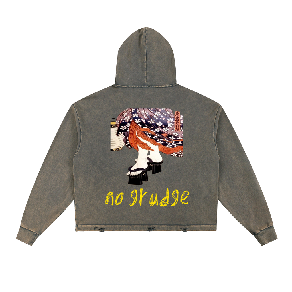 Vintage Washed Frayed-Hem Hoodie