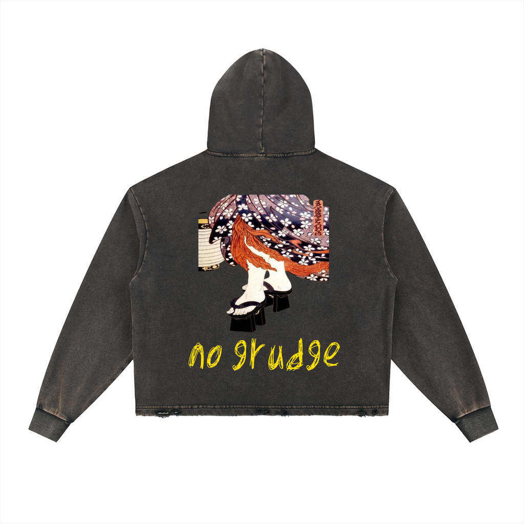 Vintage Washed Frayed-Hem Hoodie